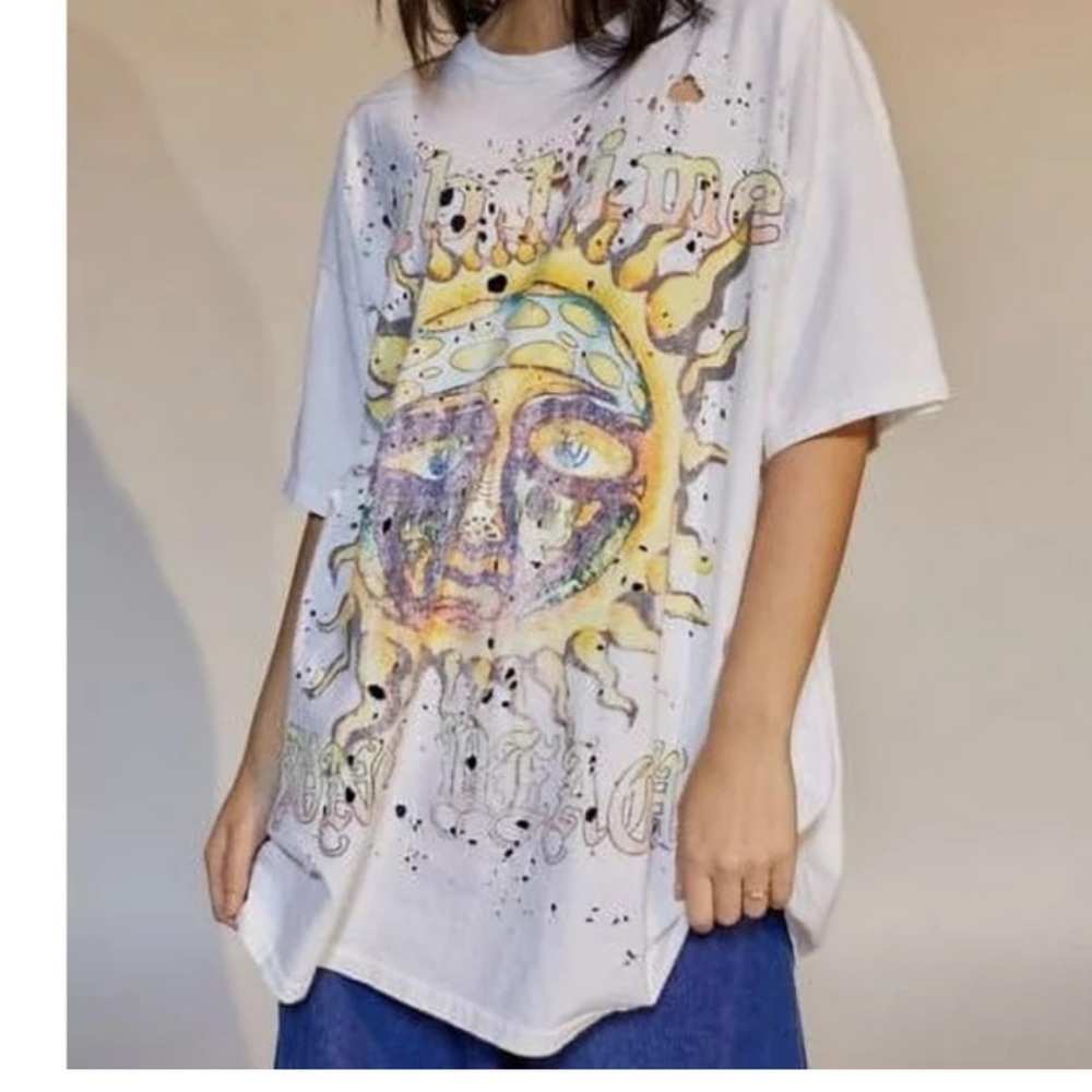 Sublime White Distressed Long Beach Graphic Oversized T-Shirt Dress S/M